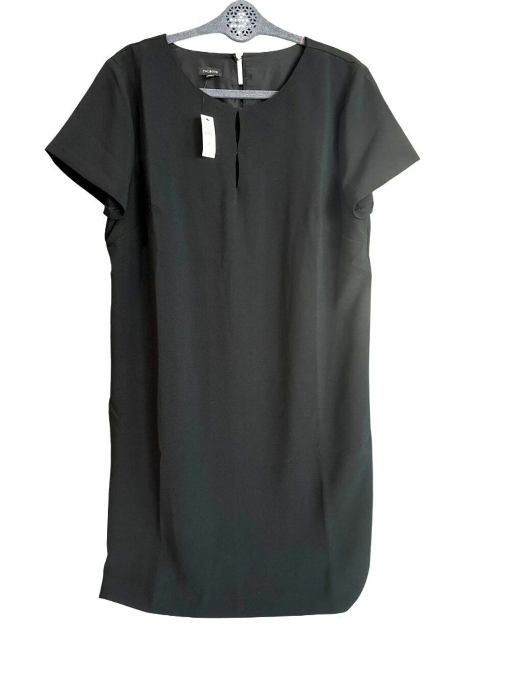 Talbots Black Sheath Dress 12 NWT Short Sleeve Keyhole LBD Professional Career